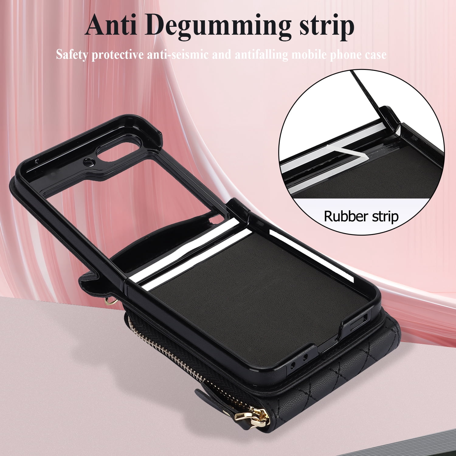 Allytechgroup Galaxy Z Flip 6 Wallet Case with Hand Wrist Shoulder Strap, Premium PU Leather Cards Slots Zipper Pocket Shockproof Protective Phone Case Cover for Samsung Galaxy Z Flip 6, Black