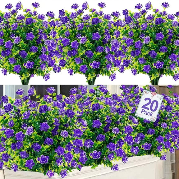 20 Bundles Artificial Flowers for Outdoor Decoration, Fall Decoration UV Resistant Faux Outdoor Plastic Greenery Shrubs Plants Fake Flowers Home Garden Fall Decor(Orange Red)