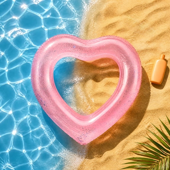 Pool Floats Heart-Shaped Inflatable Swim Ring, Extra-Thick Antis-Roll Pool Float, Durable Pvc Sparkle Swimming Accessory for Adults Water Parties Unisex, Ccwuwei