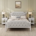 thumbnail image 2 of Euroco Traditional Wood Full Size Platform Bed with Upholstered Tufted Headboard, Antique White, 2 of 11