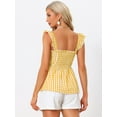 thumbnail image 3 of DARING DIVA Women's Gingham Peplum Square Neck Sleeveless Plaid Blouse L Yellow, 3 of 6