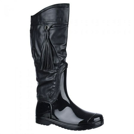 

EVITTA Women s Size 7 Tassle Shiny Black Rubber Rain Boot Rain Boot