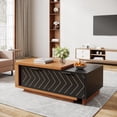 thumbnail image 5 of Tribesigns Extendable Coffee Table with 2 Storage Drawers, Dual-Tone Center Table with Sliding Tabletop, Multi-functional Hidden Storage Rectangle Cocktail Table for Living Room, Light Brown & Black, 5 of 5