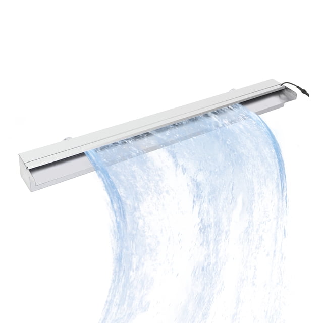 Fontaine Cascade Murale d'Extérieur en Acier Inoxydable avec Bande DEL, Télécommande – Évacuateur Antirouille, Élément d'Eau Moderne pour Patio et Jardin, 48 Pouces