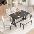 thumbnail image 3 of Harper & Bright Designs Furniture 6-Piece Adult Rustic Wood MDF Nailhead Trim Dining Furniture Set Antique Gray, 3 of 17