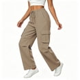 thumbnail image 6 of Livrdious Wide Leg Linen Cargo Pants for Women Drawstring High Waisted Baggy Palazzo Summer Beach Lounge Trousers with Pockets, 29'' Inseam, 6 of 7