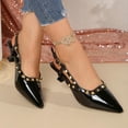 thumbnail image 3 of Xucatan Women's Pointed Toe Mules, Patent Leather Low Heel Slingback Pumps with Rivets, Open Back Dressy Sandals, Versatile Spring Summer Office Footwear Gift, 3 of 9