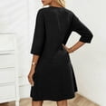 thumbnail image 2 of TaTaai Women's V-Neck Midi Dress Three-Quarter Sleeve Linen Feel Solid Color Casual Pocket Detail Loose Fit Summer Dress Gift, 2 of 7