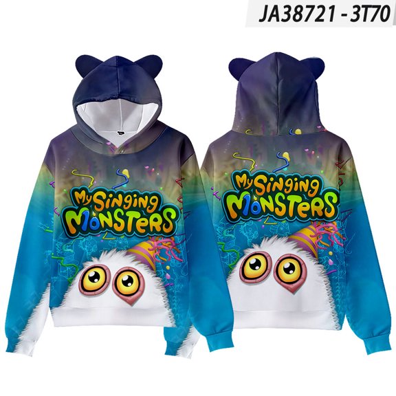 Boys My Singing Monsters Figure Printed Hoodie Kids My Singing Monsters Cat's Ear Shaped Sweatshirt