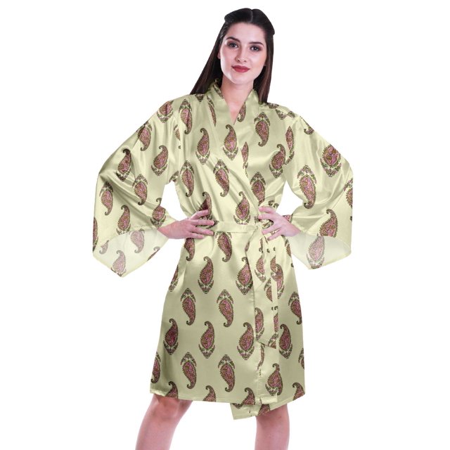 Moomaya Printed Womens Kimono Sleeve Robes Satin Silk Getting Ready Bridal Robe Coverup