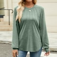thumbnail image 4 of Long Sleeve Shirts for Women Cotton Loose Casual Pleated Tunic Tops Fall Crew Neck Dressy Pullover Blouses (Green XL), 4 of 6