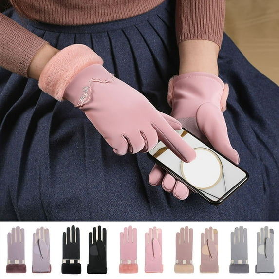 GROFRY 1 Pair Women Gloves Full Finger Touchscreen Non-slip Waterproof Plush Wrist Keep Warm Thickened Autumn Winter Adults Motorcycle Cycling Gloves for Outdoor