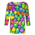 thumbnail image 4 of Daisyyozoid Chandail Amusant de Pâques pour Femmes, T-Shirt Décontracté à Imprimé d'Oeufs Colorés, Extérieur, Quotidien, Vacances, Manches 3/4, Col Ras du Cou, Vêtement, 4 of 5