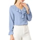 thumbnail image 1 of BLUSA CON VOLANTES PARA MUJER INSPIRE CHIC, ELEGANTE, CON ESCOTE EN V, DE MANGA LARGA, TOP FORMAL EN GRIS AZUL, 1 of 8