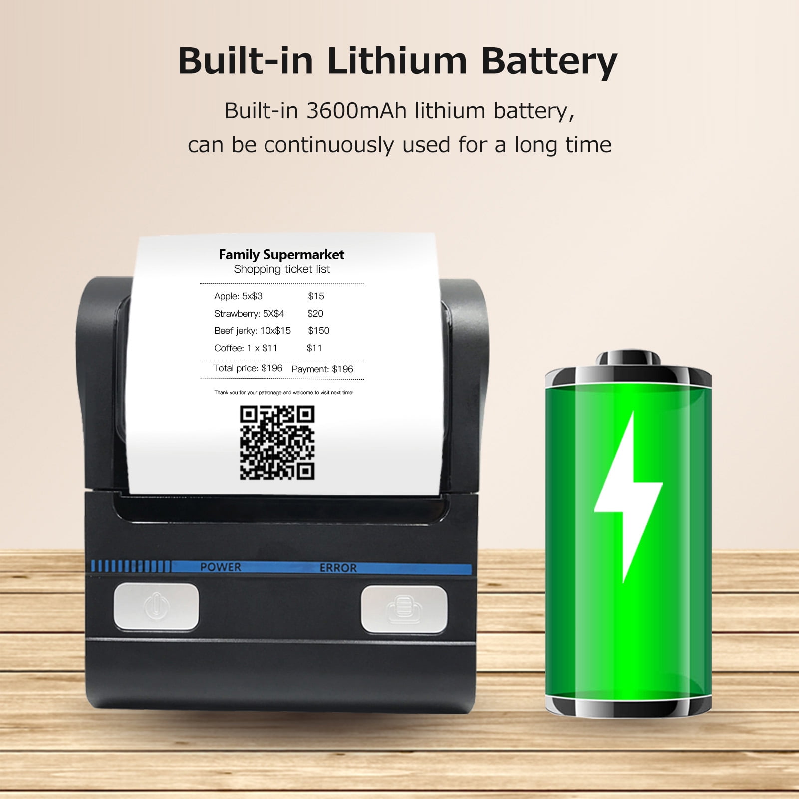 Milestone MHT-P8001 Portable 80mm Thermal Printer +USB Dual-mode Connection Built-in Rechargeable Lithium Battery