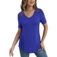 thumbnail image 4 of VERABENDI Women's Plus Size Tops Summer Short Sleeve Lace Trim Shoulder Tunic Blouses,M-4XL, 4 of 7