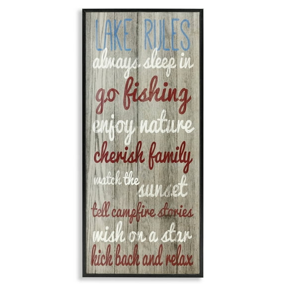 Stupell Industries Rustic Lake Rules Typography Painting Black Framed Art Print Wall Art, 10 x 24