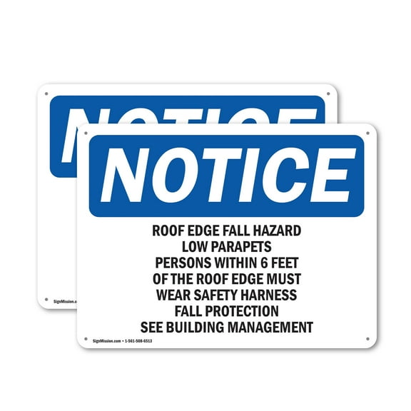 (2 Pack) Roof Edge Fall Hazard Low Parapets Persons OSHA Notice Sign 24 Inch X 18 Inch Indoor / Outdoor Rust-Free Aluminum Metal Signs for Workplace, Workshop, and Construction Site,