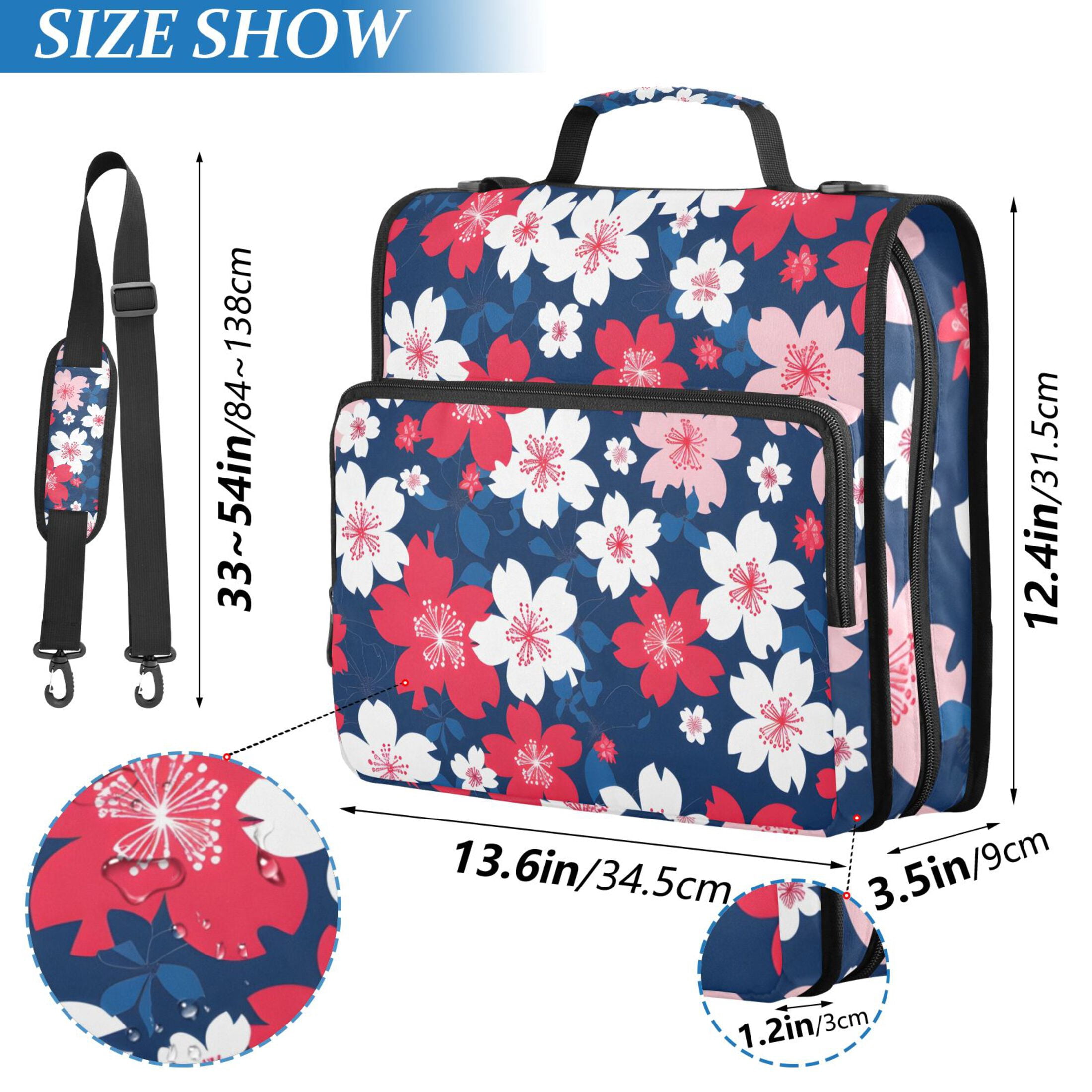 3 Ring Zipper Binder with Shoulder Strap Waterproof Trapper Keeper 2 Inch D-Ring 500 Sheets Capacity Colorful Cherry Blossoms