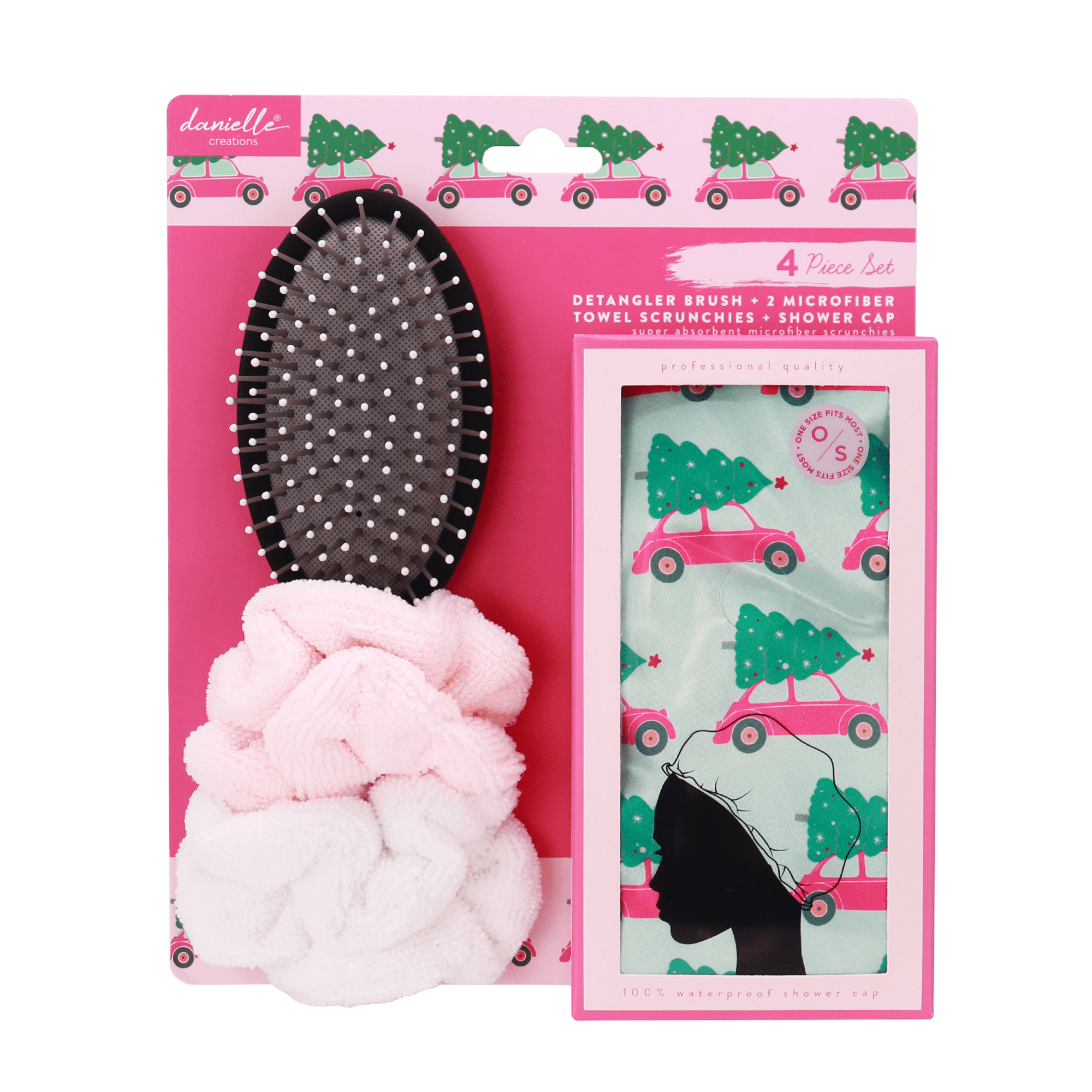 Danielle Creations Detangler, 2 Towel Scrunchies & Shower Cap Set, Car Icon