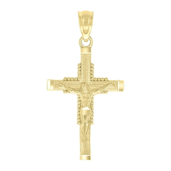 10kt Real Yellow Gold Textured Unisex Cross Crucifix Religious Charm Pendant