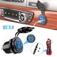 thumbnail image 2 of 4X Quick Charge 3.0 Dual USB Car Charger 12V 36W USB Fast Charger with Switch for Boat Truck Golf Cart Blue, 2 of 10