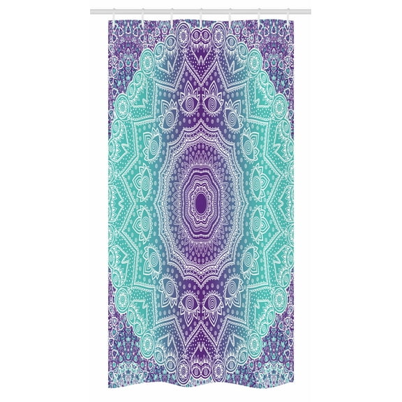 Purple and Turquoise Stall Shower Curtain, Hippie Ombre Mandala Inner Peace and Meditation with Ornamental Art, Fabric Bathroom Set with Hooks, 36W X 72L Inches Long, Purple Aqua, by Ambesonne