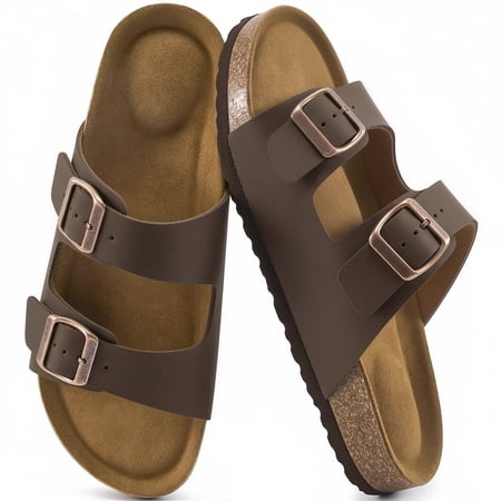 Ablanczoom Mens Sandals: Arch Support Cork Footbed Slide Sandals Men Slides Non-Slip With Adjustable Buckle Men Shoes