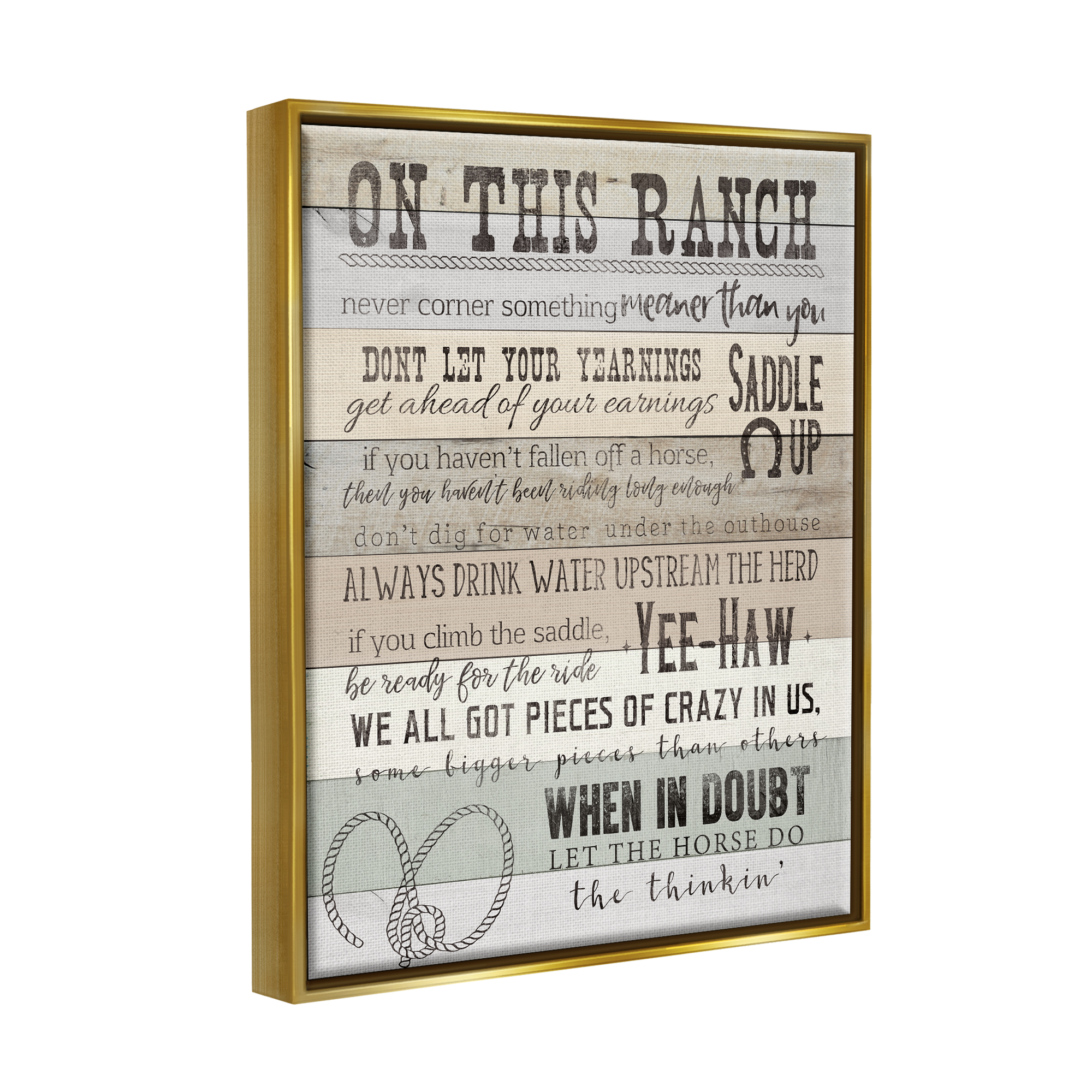 Stupell Industries On This Ranch Rules Typography Painting Gold Floater Framed Canvas Art Print Wall Art, 25 x 31