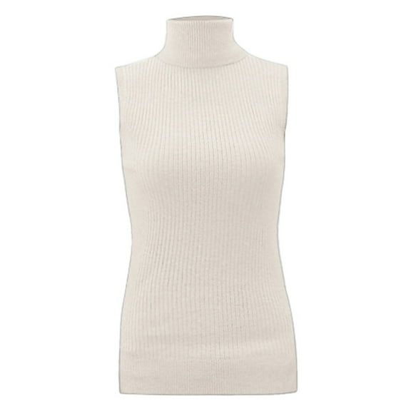 UJNDER Slim Fit Solid Color Vest Sweater for Women Knitted Sleeveless Turtleneck Tank Top Beige One Size