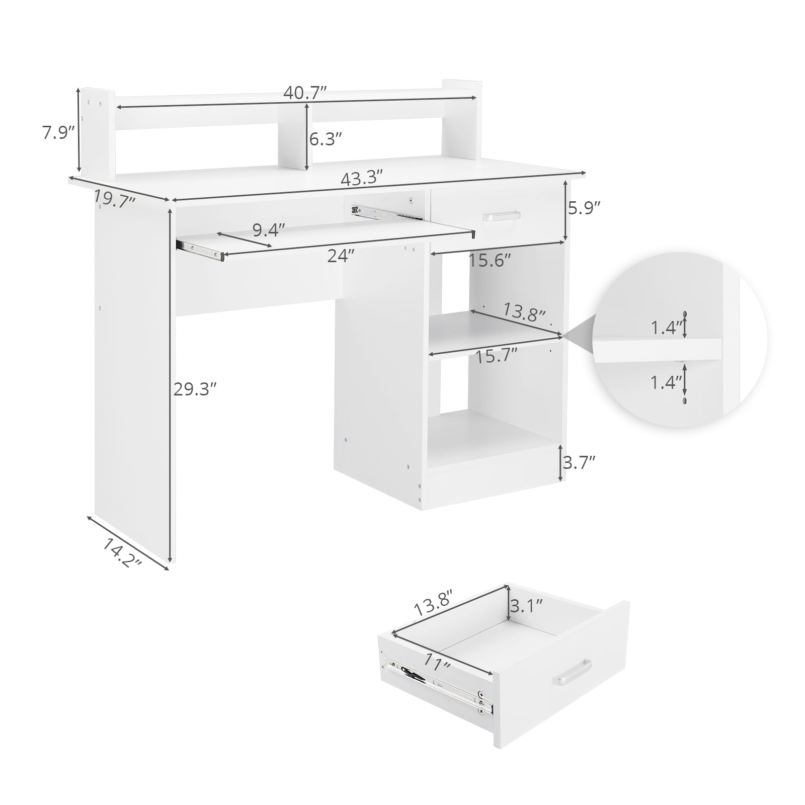 Ktaxon Computer Desk Home Office Workstation Laptop Table Drawer Shelf Furniture White