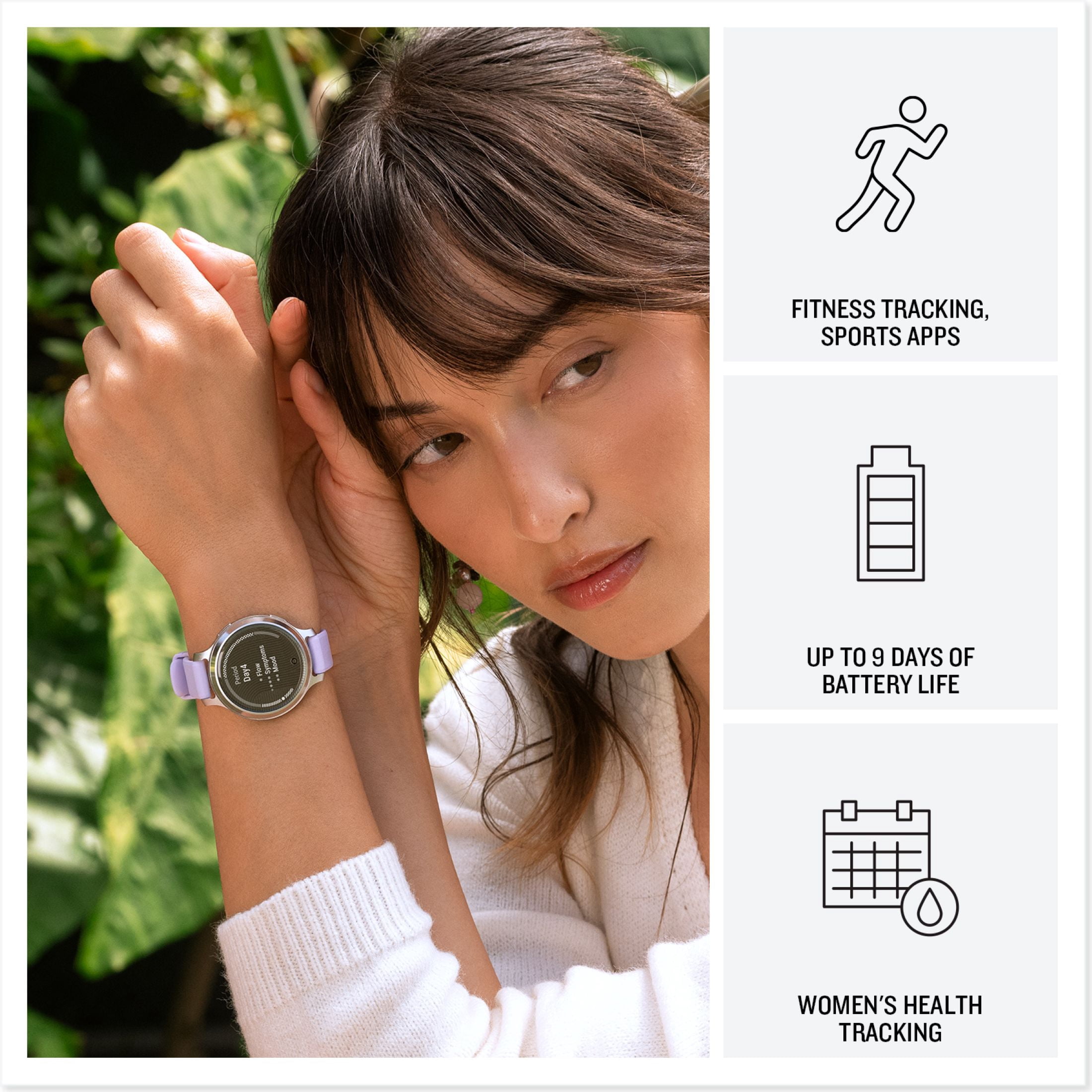 Garmin Lily 2® Active, Small and Stylish Smartwatch, Built-In GPS, Hidden Display, Patterned Lens, Up To 9 Days Battery Life, Lunar Gold with Bone Silicone Band