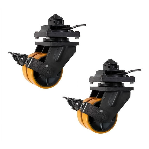 (2 Pack) 8" ISO Shipping Container Double Caster Wheels with Brakes - 3 Ton Load Capacity (6600 lbs WLL/Unit) - Shipping Container Moving Wheels Swivel Plate with Twist Lock