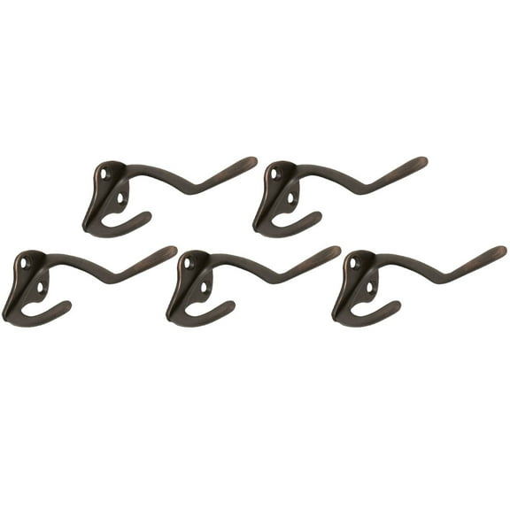 Design House 5-Pack 3" Double Hooks for Bath, Closet, or Kitchen, Oil Rubbed Bronze