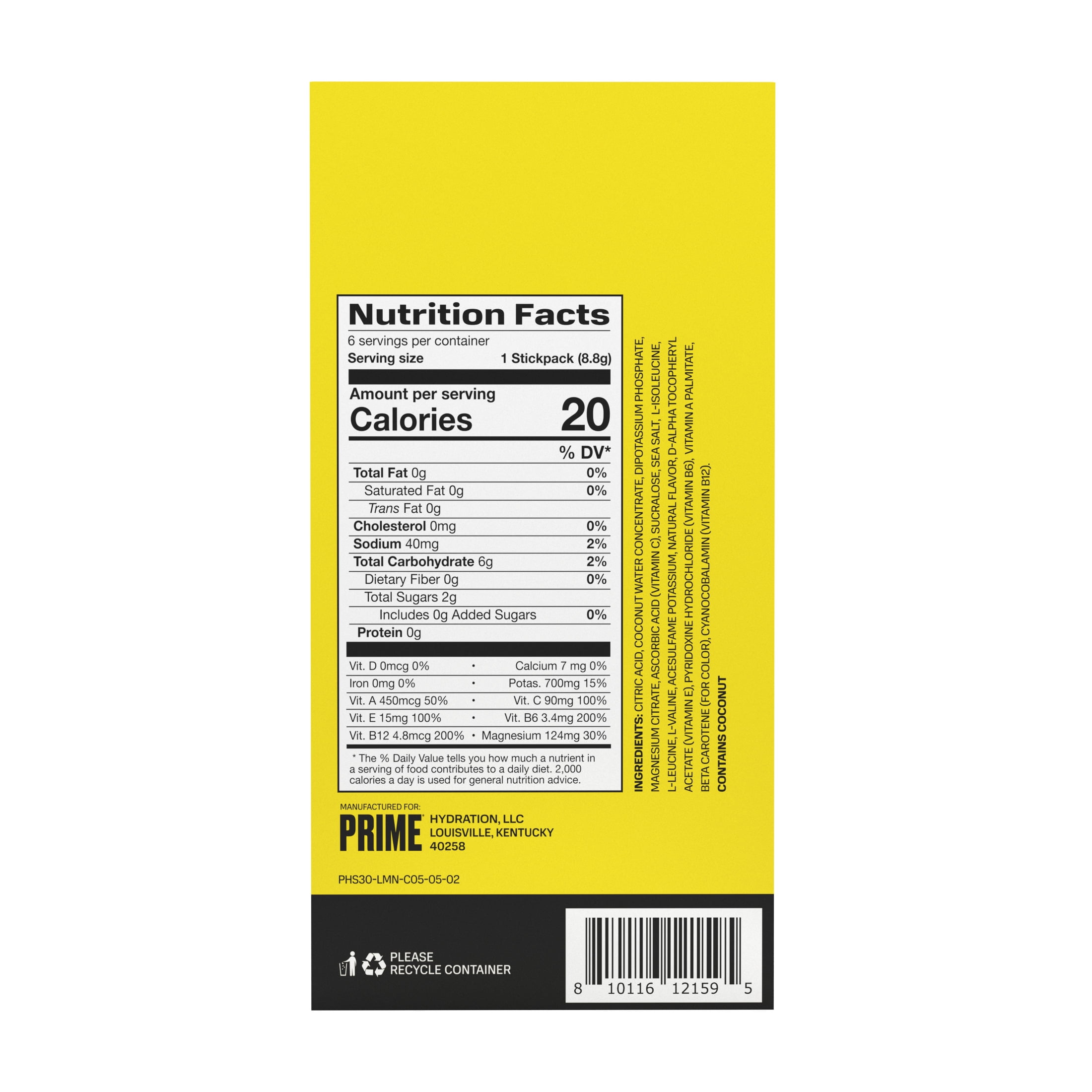 (2 pack) Prime Hydration Sticks, Lemonade, 6 Count, Electrolytes, Zero Sugar