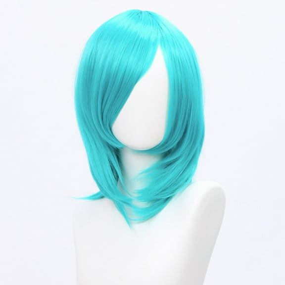 XmhyTop 14 Inch (40cm) Medium-Length Straight Cosplay Bob Wig -For Female, Lake Green