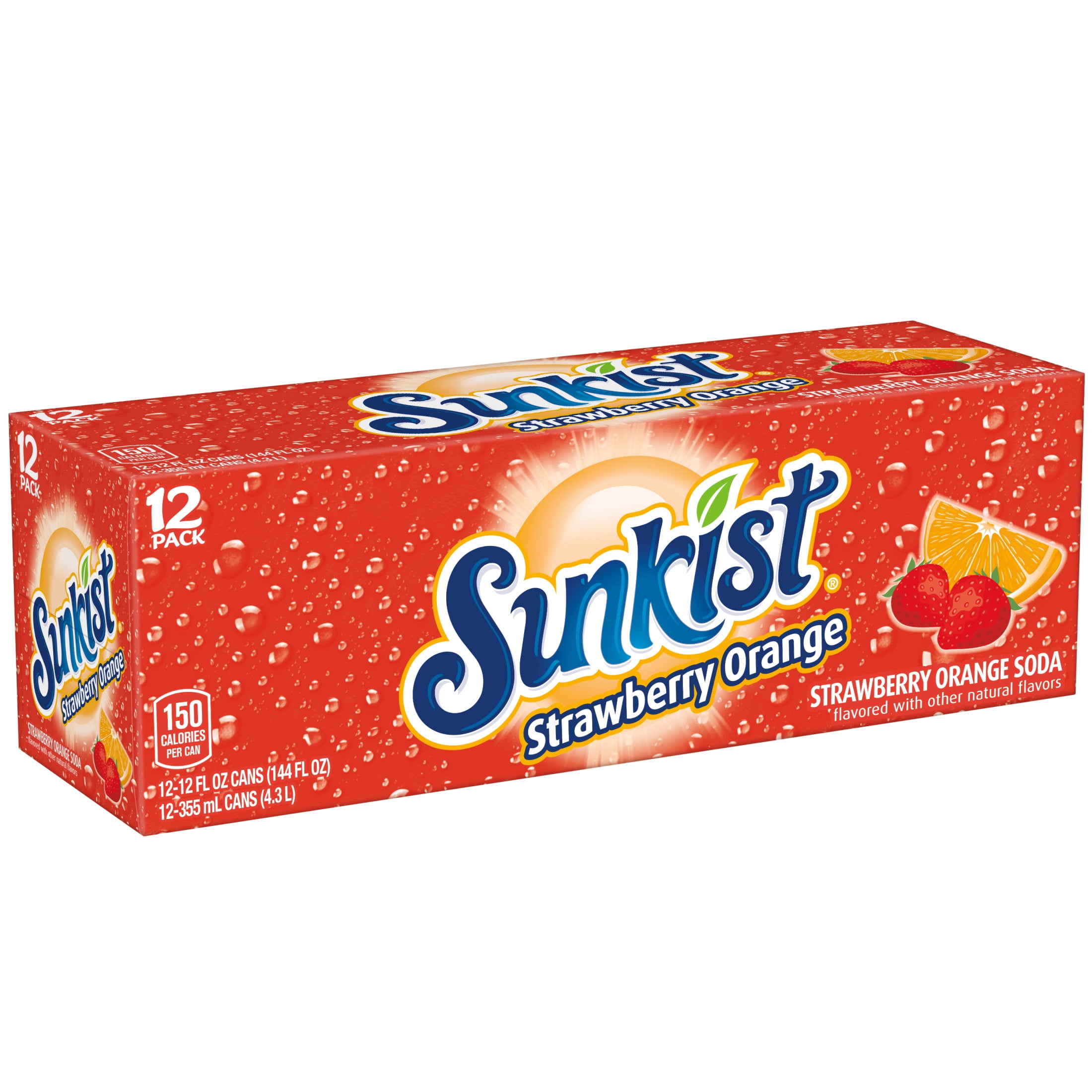 Sunkist Strawberry Orange Soda Pop, 12 fl oz, 12 Pack Cans