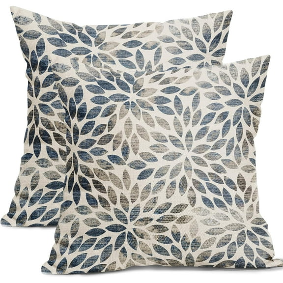 Navy Blue Dahlia Pillow Covers 16x16 Inch Set of 2 Rust Geometric Floral Outdoor Decorative Throw Pillow Covers Farmhouse Pillowcases Cotton Linen Cushion Covers for Couch Bedroom Sofa Chair Decor