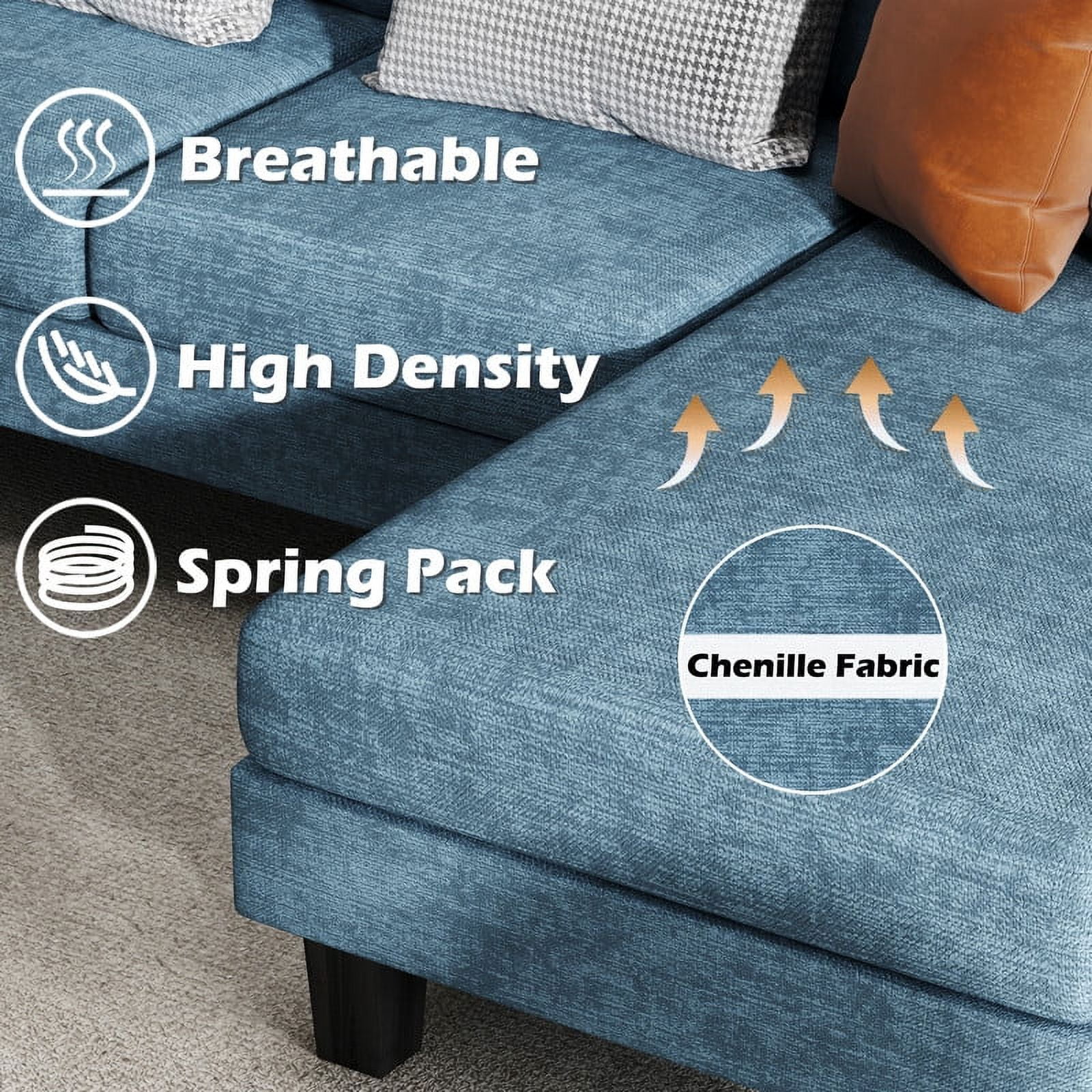 Homall 105"  Modern U-Shape Sectional Sofa, Chenille Fabric Modular Couch, 4 Seat Oversized Sofa with Chaise for Living Room, Blue