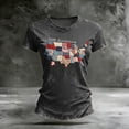 thumbnail image 2 of Women's Independence Day T-Shirts 250th Anniversary USA Flag Map Print Retro Floral Embroidery Short Sleeve Crewneck 4th of July Casual Tees, #01 Dark Gray, L, 2 of 3