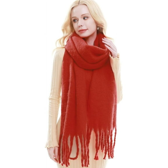 Chunky Scarf for Women Winter Warm Thick Scarves Oversized Blanket Scarf Red