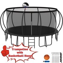 Kumix Trampoline 16FT 1500LBS Trampoline for 5-6 Adults/ 10 Kids, Recreational Trampoline with Enclosure, Basketball Hoop, Wind Stakes, Outdoor Galvanized Full Spray Trampoline, No Gap Design