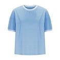 thumbnail image 5 of iHengLiXing Plus Size Womens Tops Dressy Casual Women's New Solid Color Round Neck Top T-shirt Short Sleeved Contrasting Thread Blue S, 5 of 7