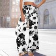 thumbnail image 2 of WTOBBY Women's Floral Print Wide Leg Pants with High Waist Drawstring Loose Casual Design and Side Pockets for Comfortable Summer Wear ,Dark Gray L, 2 of 7