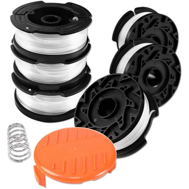 Carrete de hilo para desbrozadora Rawiri para cortadoras de hilo Black and Decker, 6 carretes de hilo para desbrozadora con 1 cubierta de carrete y 1 resorte