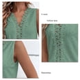 thumbnail image 5 of Lace Sleeveless Shirt Blouse Plain Color V Neckline Hollow Blouse for Women Lady Dating Summer Green M, 5 of 6