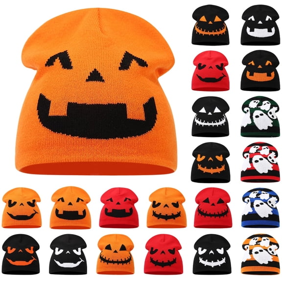 Hkoxplj Halloween Beanie Hat Unisex Pumpkin Ghost Knit Beanie Cap Warm Stretchy Soft Knitted Hat for Men Women Party Outdoor Winter Daily Wear