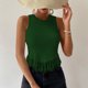 thumbnail image 5 of Mujeres Top sin mangas cuello redondo blusa frente borla empalme corto Top blusa de color puro, 5 of 5