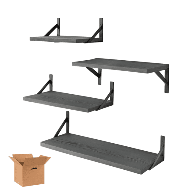 Repisas Flotantes Labg Madera Modernas Estantes Baño Topon 4 Pzs Gris