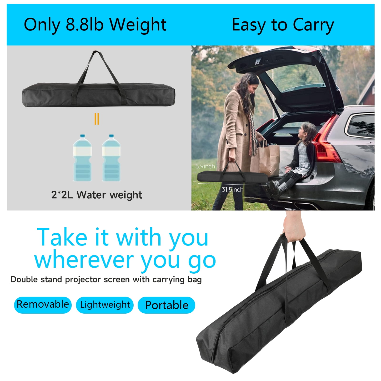 100" Projector Screen with Stand, Foldable Portable Movie Screen, 16:9 HD 4K Wrinkle-Free Indoor Outdoor Projector screens for Backyard Home Theater